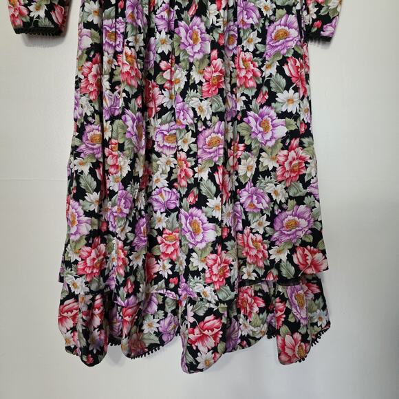 Vtg Floral Peasant Midi Dress Sz Small Collar Cottage Prairie Puff Sleeve Ruffle - Picture 4 of 12